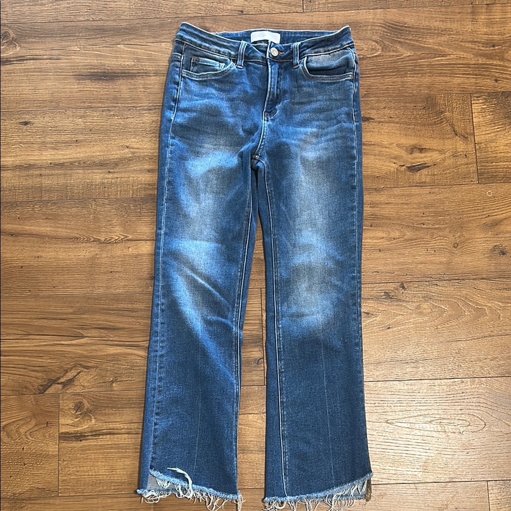 VERVET BY FLYING MONKEY Blue Flare Jeans with Frayed Hem